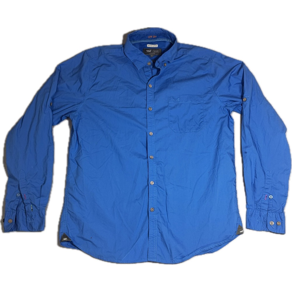RKF Landscape Mens Organic Cotton UPF 20+ Button Down Shirt Blue Regular Fit M‎